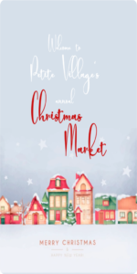 Christmas Market poster with text and a graphic of a village